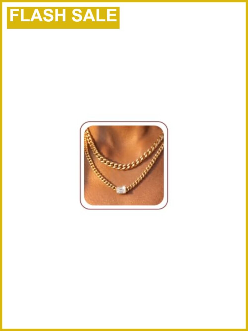14K Gold Plated Layered Cuban Link Necklace Set with CZ Pendant